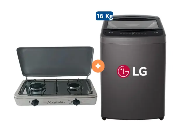 COCINA "SUPERIOR" DE MESA  2 HORNILLAS, ACERO BRILLANTE,POTENCIA 1.95KW x 2 CON CONEXIÓN + LAVADORA LG 16 KG  CARGA SUPERIOR NEGRO CLARO WT16BVTB - 4507366 - 12