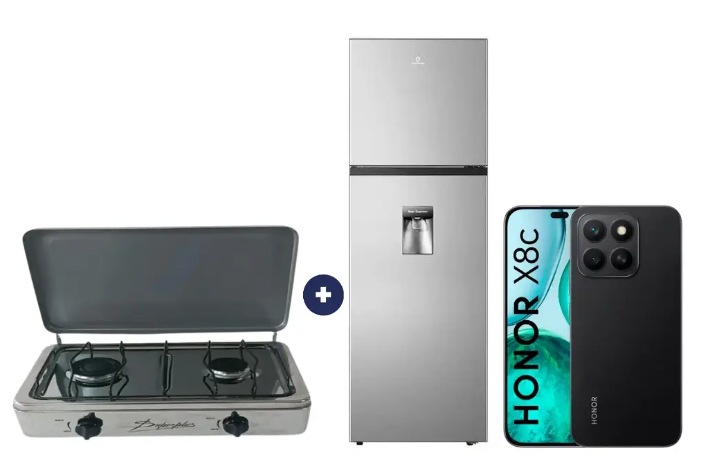 COCINA "SUPERIOR" DE MESA  2 HORNILLAS, ACERO BRILLANTE,POTENCIA 1.95KW x 2 CON CONEXIÓN + REFRIGERADORA INDURAMA RI-389DI  246 lts INVERTER C/DISPENSER CROMA + CELULAR HONOR X8C 6.77" 256GB 8GB RAM NEGRO/VERDE - 4507367 - 2