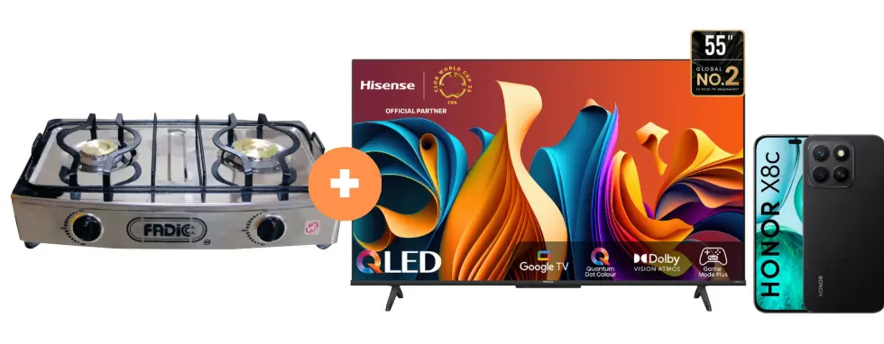 COCINA FADIC 2H SUPERIOR DE MESA CON CONEXIÓN +  TELEVISOR HISENSE 55" QLED con GOOGLE TV 55Q6N + CELULAR HONOR X8C 6.77" 256GB 8GB RAM NEGRO/VERDE. - 4507367 - 7
