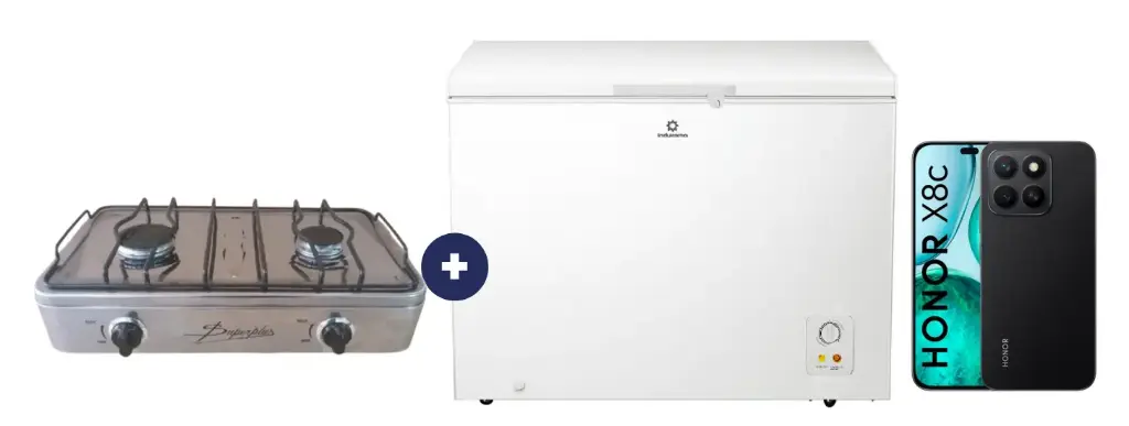 COCINA "SUPERIOR" DE MESA 2 HORNILLAS, ACERO BRILLANTE,POTENCIA 1.95KW x 2 CON CONEXIÓN +  CONGELADORA INDURAMA 297Lts, CI-320BL Blanco + CELULAR HONOR X8C 6.77" 256GB 8GB RAM NEGRO/VERDE. - 4507367 - 8