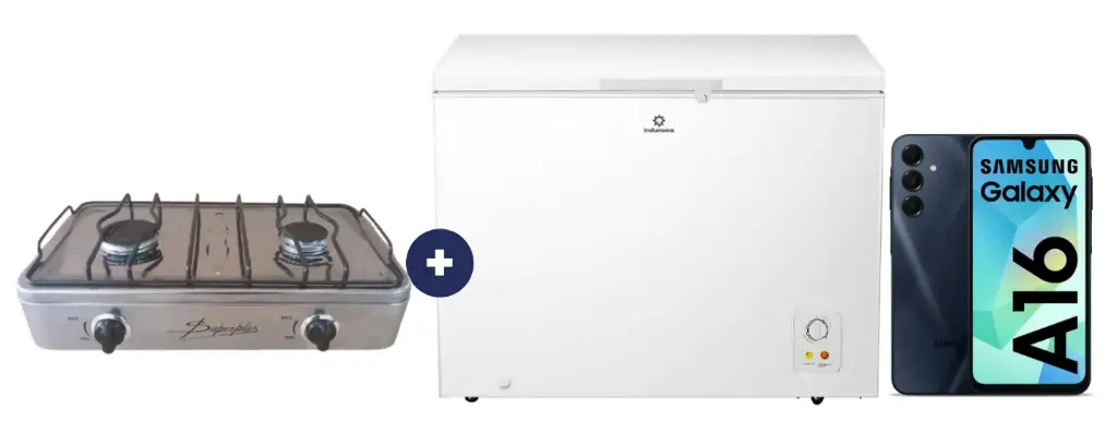 COCINA "SUPERIOR" DE MESA 2 HORNILLAS, ACERO BRILLANTE,POTENCIA 1.95KW x 2 CON CONEXIÓN + CONGELADORA INDURAMA 297Lts, CI-320BL Blanco  + CELULAR SAMSUNG A16 8gb, 256 G - 4507367 - 9