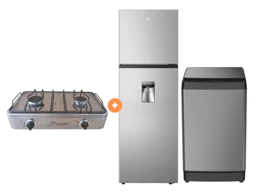 COCINA "SUPERIOR" DE MESA 2 HORNILLAS, ACERO BRILLANTE,POTENCIA 1.95KW x 2 CON CONEXIÓN +REFRIGERADORA INDURAMA RI-389DI  246 lts INVERTER C/DISPENSER CROMA + LAVADORA HISENSE CARGA SUPERIOR 14KG WT3K1423UT Gris medio. - 4507367 - 14