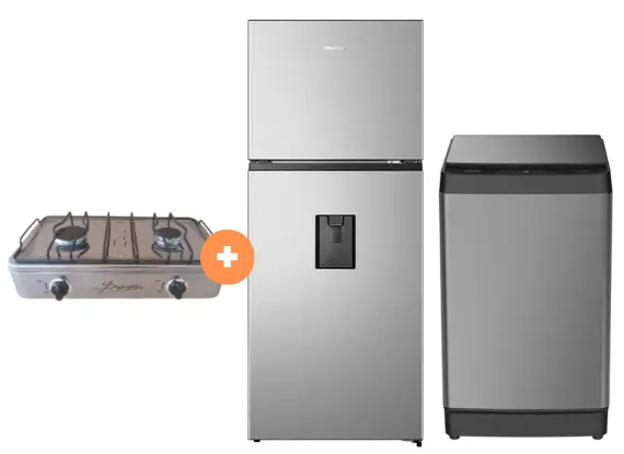 COCINA "SUPERIOR" DE MESA 2 HORNILLAS, ACERO BRILLANTE,POTENCIA 1.95KW x 2 CON CONEXIÓN +REFRIGERADORA INDURAMA RI-389DI  246 lts INVERTER C/DISPENSER CROMA + LAVADORA HISENSE CARGA SUPERIOR 14KG WT3K1423UT Gris medio. - 4507367 - 14