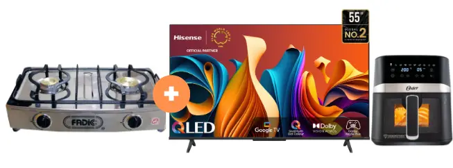 COCINA FADIC 2H SUPERIOR DE MESA CON CONEXIÓN + TELEVISOR HISENSE 55" QLED con GOOGLE TV 55Q6N  + FREIDORA  DE AIRE DIGITAL OSTER 4 LTS CON LUZ Y VENTANA. - 4507368 -  2