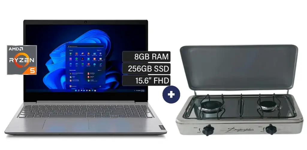 COCINA "SUPERIOR" DE MESA  2 HORNILLAS, ACERO BRILLANTE,POTENCIA 1.95KW x 2 CON CONEXIÓN + LAPTOP LENOVO  V15 G4 AMN , AMD RYZEN 5 7520U (4N/8SUB),  8GB, 15.6" FHD  AMD RADEON 610M GRAPH. , 256 GB SSD  WINDOWS 11, GRIS.  - 4507368 -  3