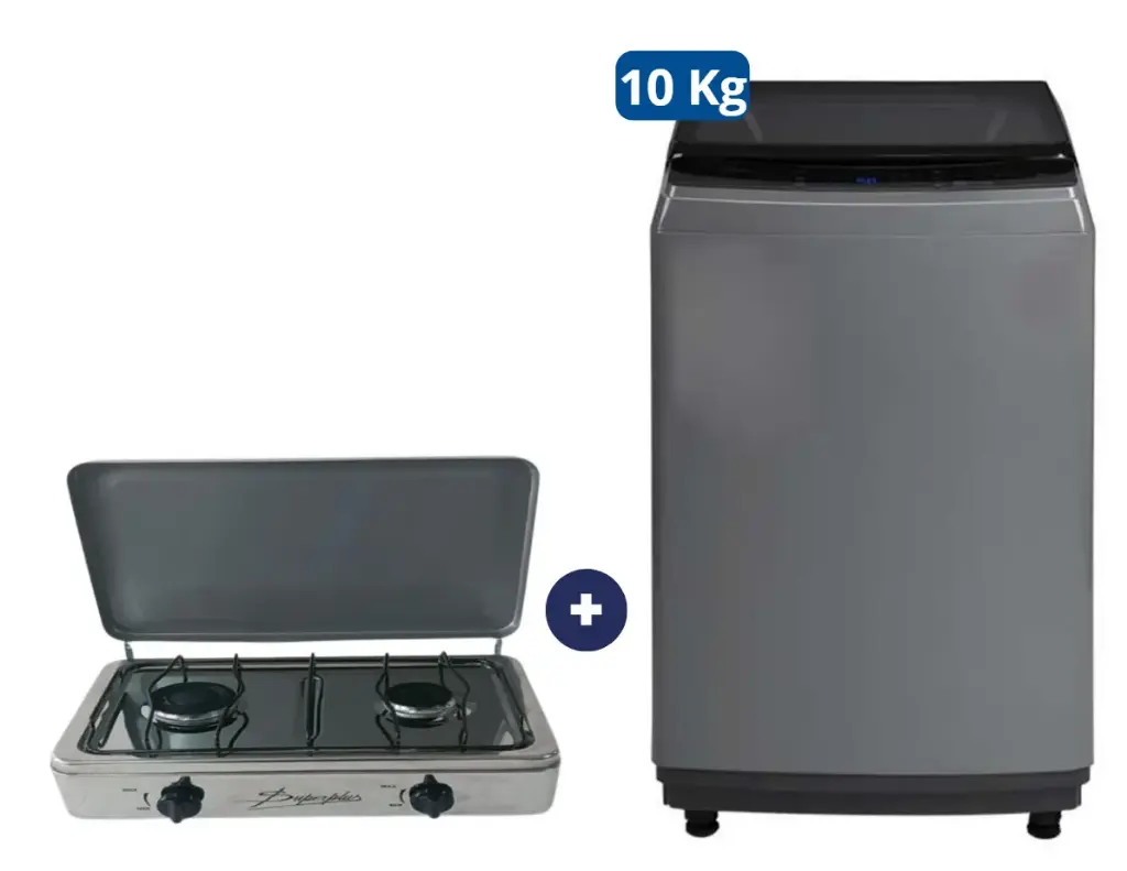 COCINA "SUPERIOR" DE MESA  2 HORNILLAS, ACERO BRILLANTE,POTENCIA 1.95KW x 2 CON CONEXIÓN + LAVADORA MIDEA 10KG Carga superior Gris  MA200W100/G-PE