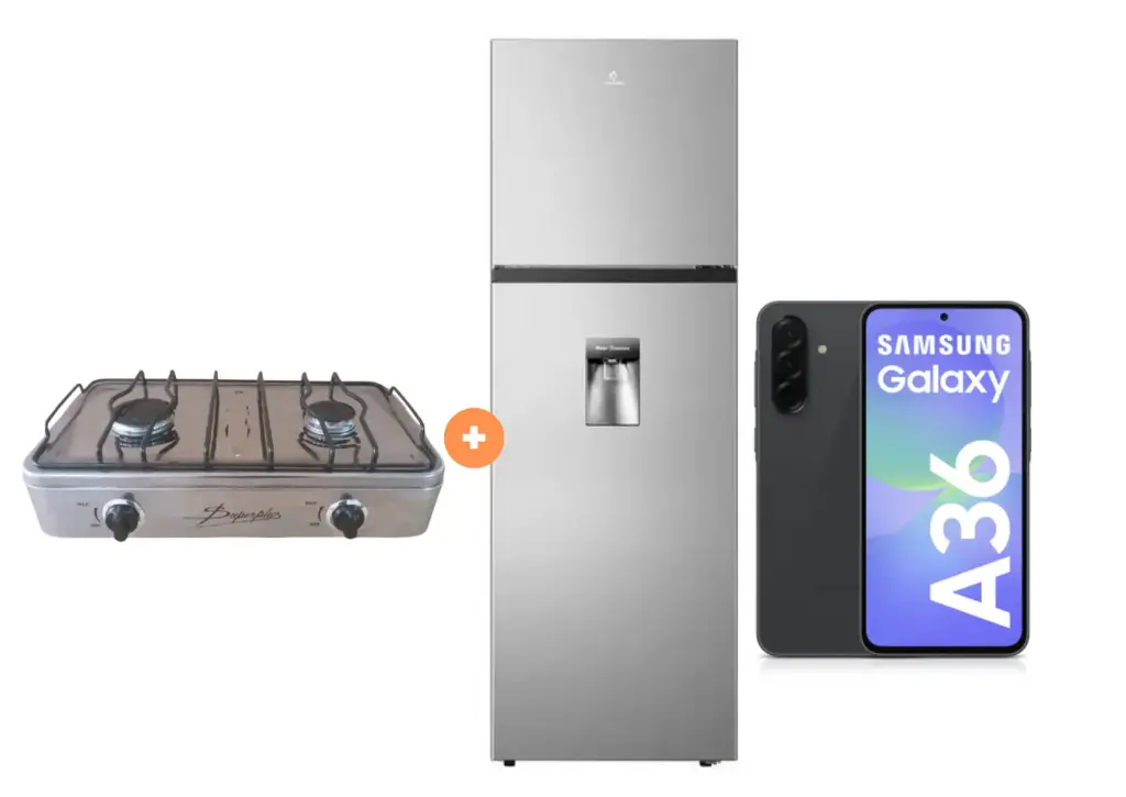 COCINA "SUPERIOR" DE MESA  2 HORNILLAS, ACERO BRILLANTE,POTENCIA 1.95KW x 2 CON CONEXIÓN + REFRIGERADORA INDURAMA RI-389DI  246 lts INVERTER CON DISPENSADOR Croma + CELULAR SAMSUNG GALAXY A36 NEGRO DE 128 GB 6GB RAM - 4508044 - 1