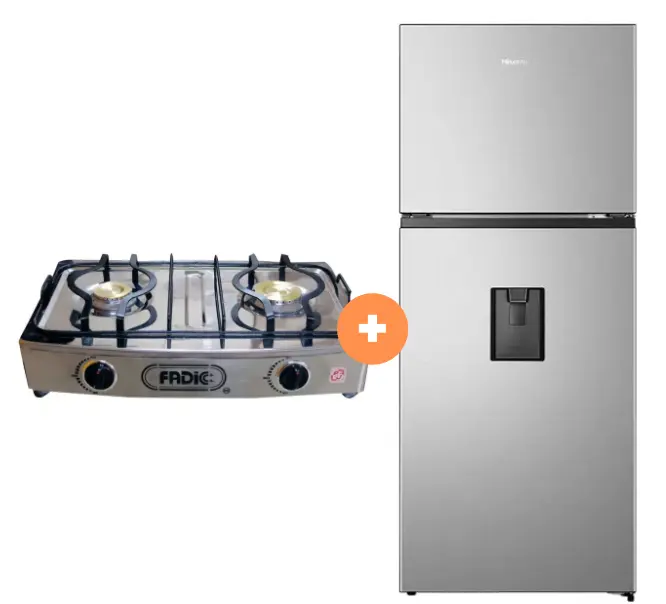 COCINA "SUPERIOR" DE MESA  2 HORNILLAS, ACERO BRILLANTE,POTENCIA 1.95KW x 2 CON CONEXIÓN + REFRIGERADORA HISENSE TOP MOUNT 379 LT C/DISPENSER COLOR GRIS, MOTOR INVERTER RT3N375NMCA - 4507366 - 9