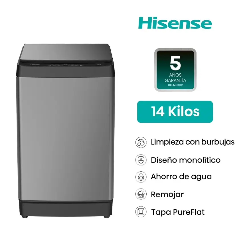 Lavadora HISENSE Carga Superior 14KG WT3K1423UT Gris medio 