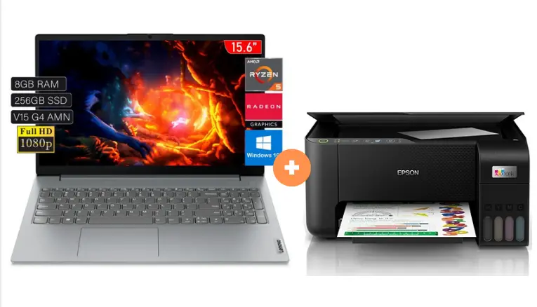 LAPTOP LENOVO V15 G4 AMN  AMD Ryzen 5 7520U /8GB /256GB SSD /15.6" FHD /Windows 11 / ARCTIC_GREY (82YU00X6LM) + Impresora Multifuncional Epson  L3250 ECOTANK WIFI