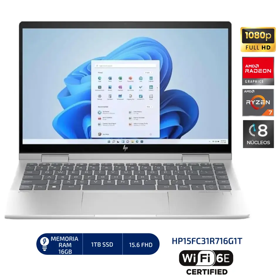 LAPTOP HP 15-FC0031LA AMD RYZEN 7 7730U, 16GB (2x8GB)(DDR4), 1TB SSD, 15.6"FHD, WINDOWS 11 HOME, COLOR: Plateado natural - HP15FC31R716G1T