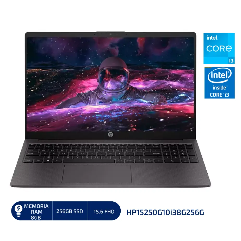 LAPTOP HP NOTEBOOK 250G10 INTEL CORE i3 N305 1.80/3.80 GHZ , 8GB(8*1) DDR4 3200MHz (EXP 32GB - 2SODIMM), 256GB SSD, 15.6" HD,WINDOWS 11, COLOR: PLOMO OSCURO. - HP15250G10i38G256G 