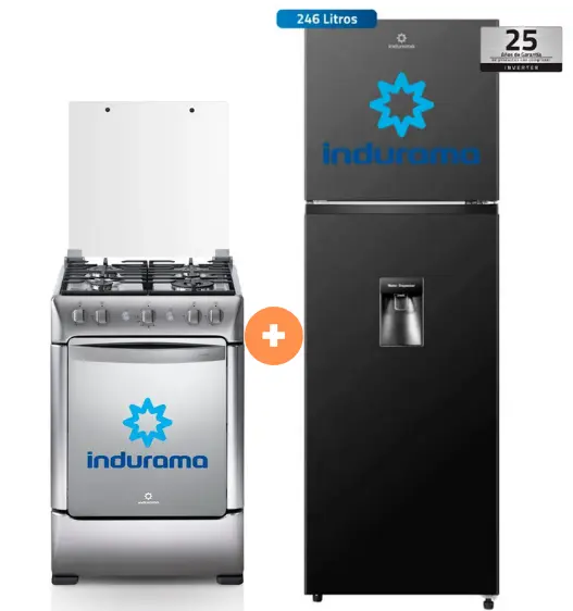 Cocina Indurama 24'' 4 Hornillas Granada Con Conexión + Refrigeradora INDURAMA RI-389DNI  246 lts INVERTER CON DISPENSADOR Negro - 4504494 -3