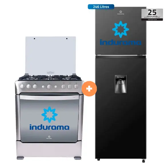 COCINA INDURAMA 30" 6H PARMA Con Conexión + Refrigeradora INDURAMA RI-389DNI  246 lts INVERTER CON DISPENSADOR Negro - 4504510 - 3