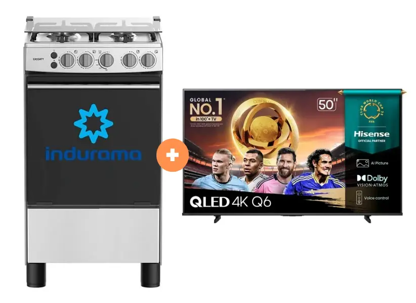 COCINA INDURAMA 20" 4 HORNILLAS CASSAT CON CONEXIÓN + TELEVISOR HISENSE QLED 50" UHD SMART TV 50Q6QV VIDDA MOD. 2025 - 4507077 - 5