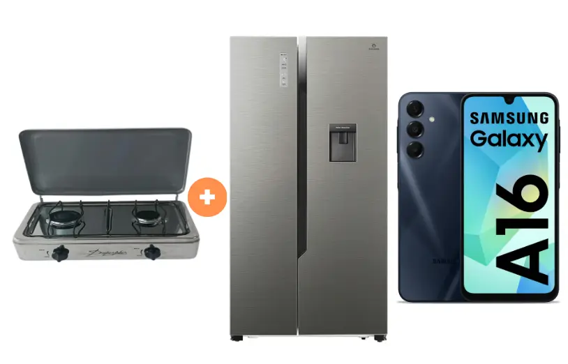 COCINA "SUPERIOR" DE MESA  2 HORNILLAS, ACERO BRILLANTE,POTENCIA 1.95KW x 2 CON CONEXIÓN +  REFRIGERADORA INDURAMA  508 Lt SIDE BY SIDE Ri-788DI INVERTER CON DISPENSADOR Croma + CELULAR SAMSUNG GALAXY A16 6.7"  8GB RAM 128GB Negro- 4508044 - 2