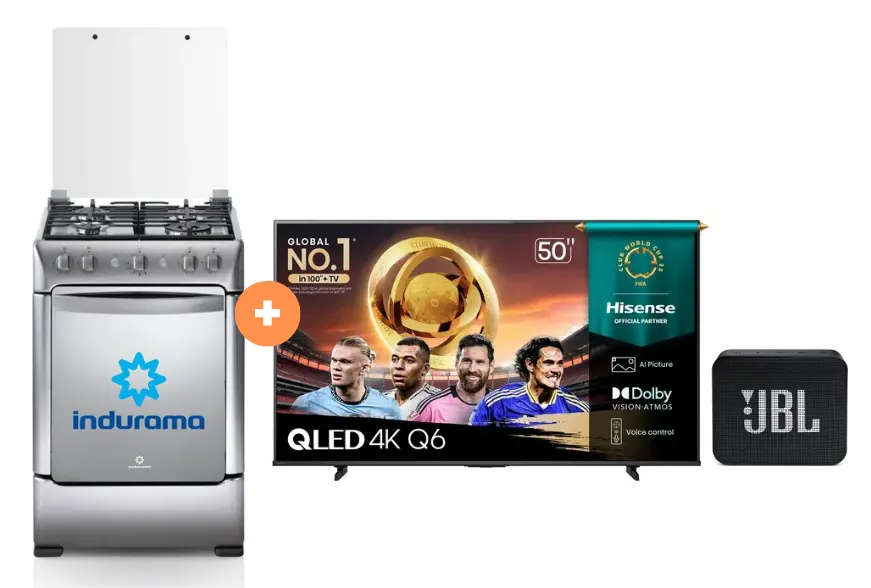 Cocina Indurama 24'' 4 Honillas Granada Con Conexión Gratis + TELEVISOR HISENSE QLED 50" UHD SMART TV 50Q6QV VIDDA MODELO 2025 + Parlante JBL GO Essential Black - 4504494 - 3