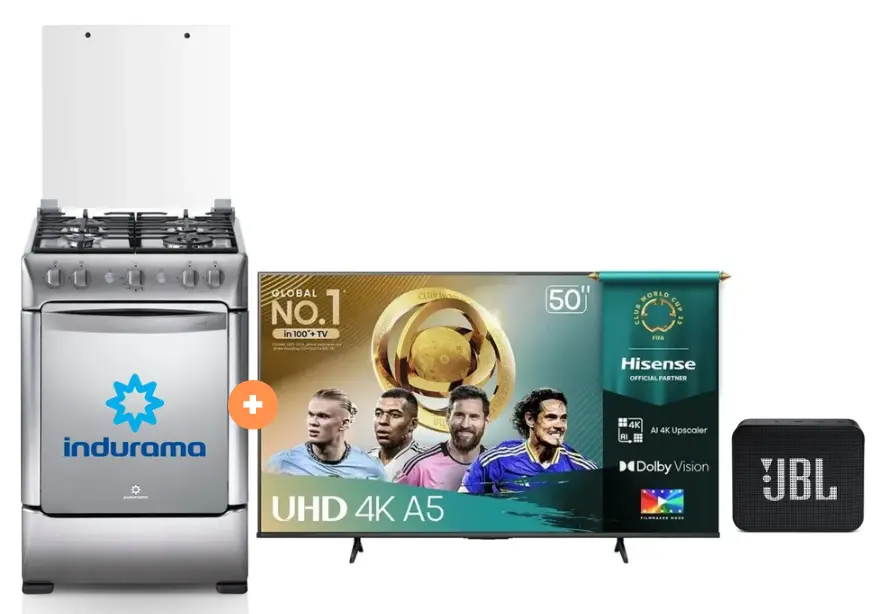 Cocina Indurama 24'' 4 Honillas Granada Con Conexión Gratis + TELEVISOR HISENSE QLED 50" UHD SMART TV 50Q6QV VIDDA MODELO 2025 + Parlante JBL GO Essential Black - 4504494 - 3