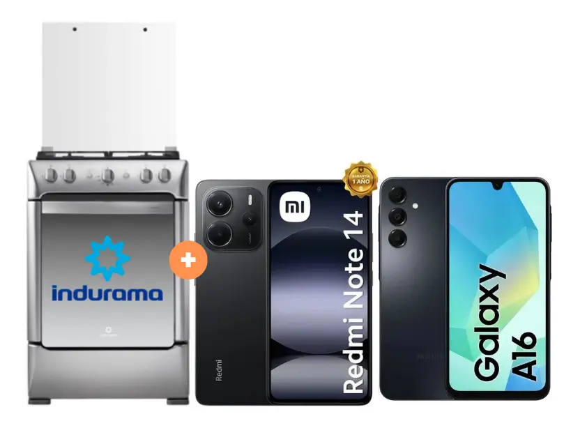COCINA INDURAMA 24" 4 HORNILLAS GRANADA CON CONEXIÓN +  CELULAR REDMI NOTE 14 NEGRO 8GB RAM 256GB + CELULAR SAMSUNG GALAXY A16 6.7"  4GB RAM 128GB Negro - 4504494 - 4