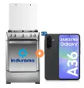 COCINA INDURAMA 24" 4 HORNILLAS GRANADA CON  CONEXIÓN + Celular Samsung Galaxy  A36 6.7" 6GB RAM 128GB Negro 5G - 4504494 - 5