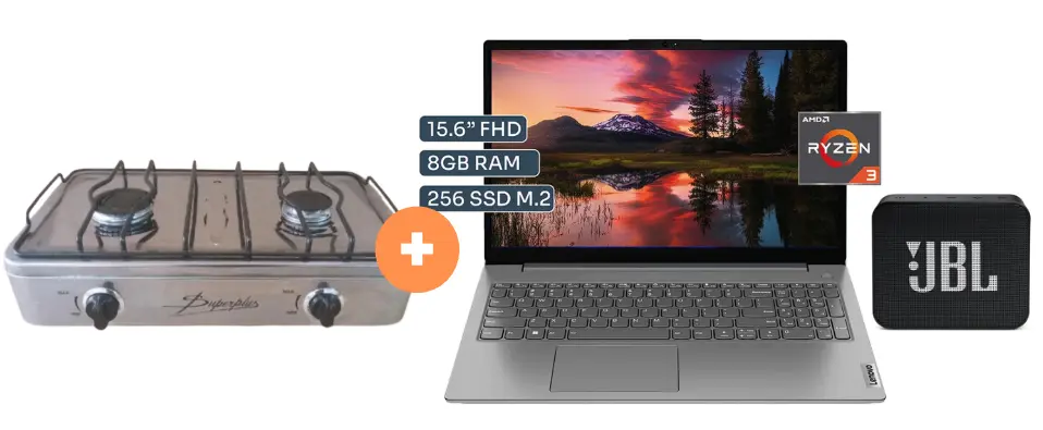 COCINA "SUPERIOR" DE MESA 2 HORNILLAS, ACERO BRILLANTE,POTENCIA 1.95KW x 2 CON CONEXIÓN + LAPTOP LENOVO V15 G4 AMN 15.6" FHD, AMD RYZEN 3-7320U, 8GB, 256 GB SSD Windows 11 Gris + PARLANTE BLUETOOTH JBL GO Essential Black. 4 - 4507368 - 5