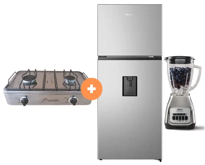 COCINA "SUPERIOR" DE MESA 2 HORNILLAS, ACERO BRILLANTE,POTENCIA 1.95KW x 2 CON CONEXIÓN + REFRIGERADORA HISENSE TOP MOUNT 379 LT C/DISPENSER COLOR GRIS, MOTOR INVERTER RT3N375NMCA + LICUADORA OSTER KALIMAN  2 VEL. VASO VIDRIO 1.5 LT  C.NIQUEL - 4507368 - 14