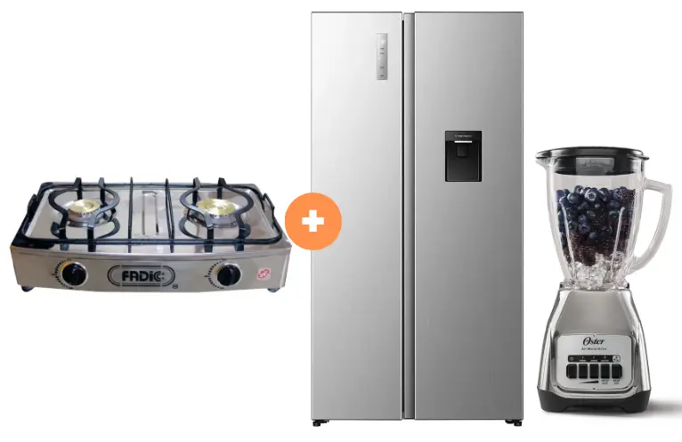 COCINA "SUPERIOR" DE MESA  2 HORNILLAS, ACERO BRILLANTE,POTENCIA 1.95KW x 2 CON CONEXIÓN + REFRIGERADORA HISENSE SIDE BY SIDE 529 LT C/DISPENSER COLOR GRIS, M.  INVERTER C/ 5 SENSORES TEMPERATURA (RS3P558NMCA) + LICUADORA OSTER KALIMAN 2 VEL. VASO VIDRIO 1.5 LT  C.NIQUEL - 4507367 - 3 