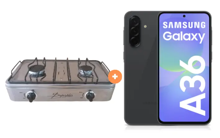 COCINA "SUPERIOR" DE MESA  2 HORNILLAS, ACERO BRILLANTE,POTENCIA 1.95KW x 2 CON CONEXIÓN + CELULAR SAMSUNG GALAXY A36 5G 6.7" 6GB RAM 128GB Negro - 4507366 - 1