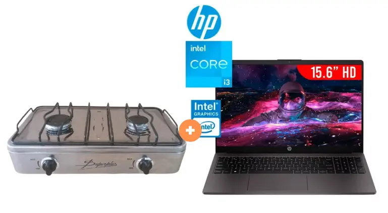 COCINA "SUPERIOR" DE MESA  2 HORNILLAS, ACERO BRILLANTE,POTENCIA 1.95KW x 2 CON CONEXIÓN + LAPTOP HP NOTEBOOK 250G10 INTEL CORE i3 N305 1.80/3.80 GHZ , 8GB(8*1) DDR4 3200MHz (EXP 32GB - 2SODIMM), 256GB SSD, 15.6" HD,WINDOWS 11, COLOR: PLOMO OSCURO. - 4507366 - 4