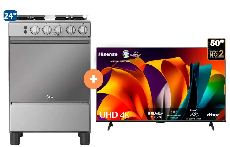COCINA MIDEA 24" MGS24 4 HORNILLAS HIERRO  CON CONEXIÓN + TELEVISOR HISENSE 50" SMART 4K UHD VIDAA,  50A6N  - 4507183-2