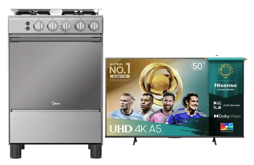 COCINA MIDEA 24" MGS24 4 HORNILLAS HIERRO  CON CONEXIÓN + TELEVISOR HISENSE QLED 50" UHD SMART TV 50Q6QV VIDDA MODELO 2025 - 4507183-2