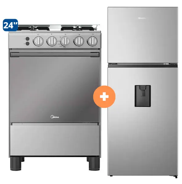 COCINA MIDEA 24" MGS24 4 HORNILLAS HIERRO CON CONEXIÓN +  Refrigeradora HISENSE 246 Lts color c/dispenser No frost  GRIS RT319WL6B - 4507183 - 8 
