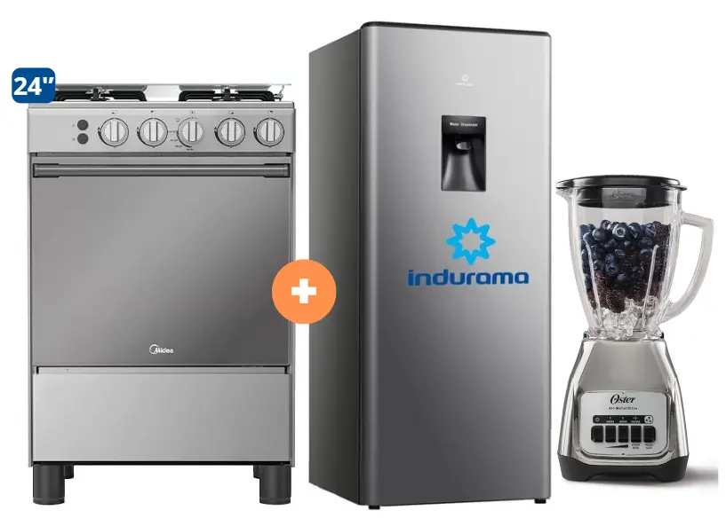 COCINA MIDEA 24" MGS24 4 HORNILLAS HIERRO CON CONEXIÓN + Refrigeradora Indurama RI289D 176 lts + Licuadora OSTER KALIMAN 1.5Lt Col..Nickelado 800W 2 veloc. - 4507183 - 11