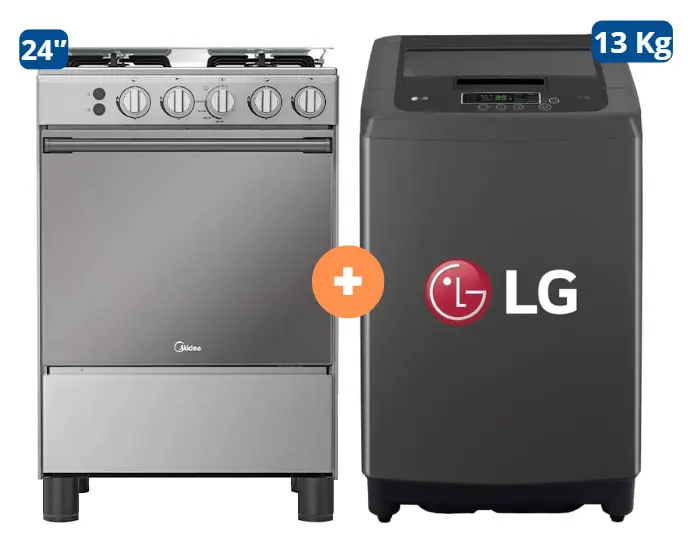 COCINA MIDEA 24" MGS24 4 HORNILLAS HIERRO CON CONEXIÓN + LAVADORA LG 13 KG Carga superior Smart Inverter Negra WT13BPBK Mod 2024 - 4507183 - 13