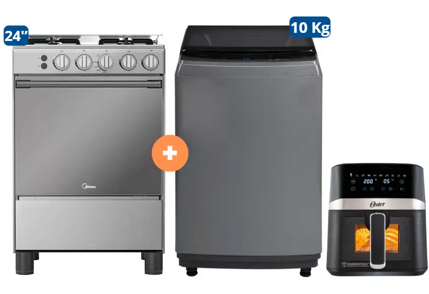 COCINA MIDEA 24" MGS24 4 HORNILLAS HIERRO CON CONEXIÓN + LAVADORA MIDEA 10KG SILVER MA200W + FREIDORA DE AIRE OSTER 4 LTS DIGITAL CON LUZ - 4507183 - 13 