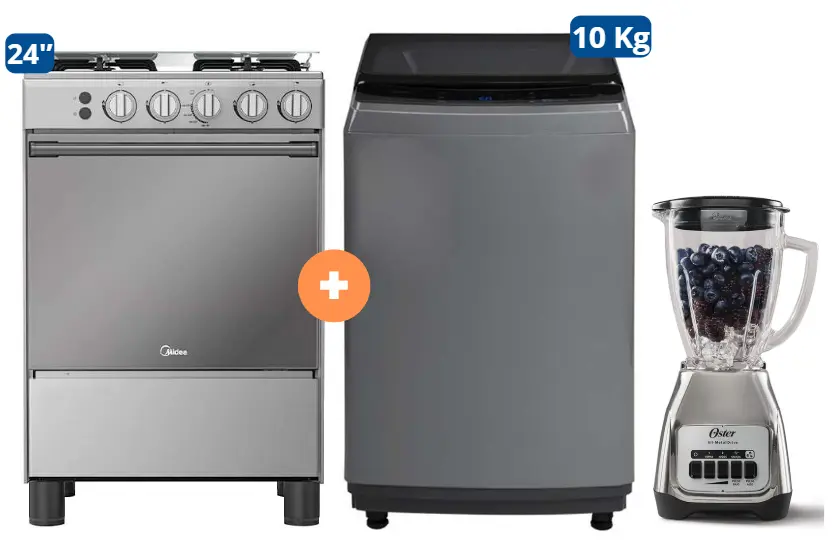 COCINA MIDEA 24" MGS24 4 HORNILLAS HIERRO CON CONEXIÓN + Lavadora MIDEA 10KG SILVER MA200W +  Licuadora OSTER KALIMAN 1.5Lt Col..Nickelado 800W 2 veloc.- 4507183 - 14