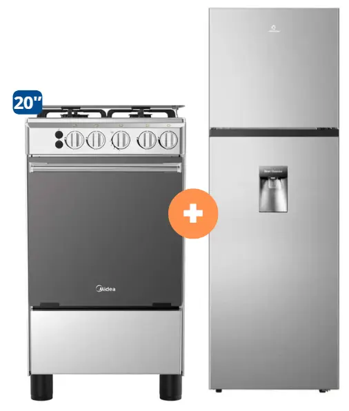 COCINA MIDEA 20" MGS20 4 HORNILLAS HIERRO CON CONEXIÓN + REFRIGERADORA INDURAMA RI-389DI  246 lts INVERTER CON DISPENSADOR CROMA. - 4507179  - 1