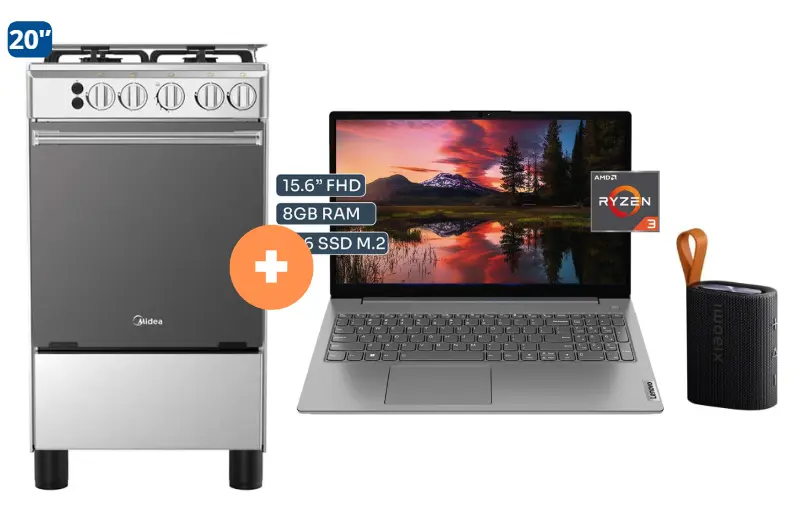 COCINA MIDEA 20" 4 HORNILLAS MGS20 Silver cubierta inox con instalación + LAPTOP LENOVO V15 G4 AMN 15.6" FHD, AMD RYZEN 3-7320U, 8GB, 256 GB SSD Windows 11 Gris + PARLANTE  XIAOMI SOUND POCKET 5 W BT 5.4 NEGRO. - 4507283 - 5
