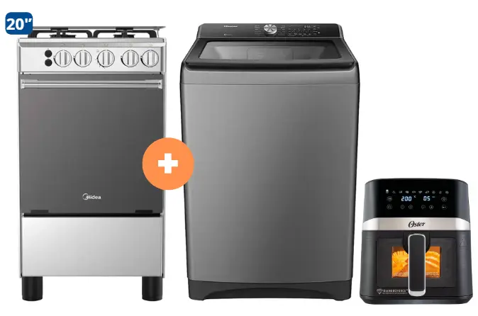 COCINA MIDEA 20" 4 HORNILLAS MGS20 Silver cubierta inox con instalación + LAVADORA HISENSE Carga Superior 20KG WT3T2023UT Gris medio  +FREIDORA  DE AIRE DIGITAL OSTER 4 LTS CON LUZ Y VENTANA - 4507283 - 10