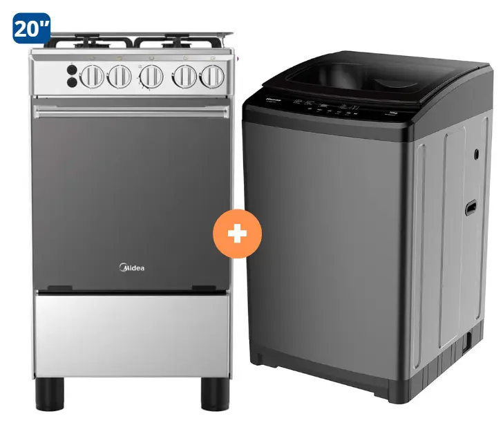 COCINA MIDEA 20" MGS20 4 HORNILLAS HIERRO CON CONEXIÓN + LAVADORA HISENSE 18 Kg CARGA SUPERIOR  WT3W1823UT Gris medio - 4507097 - 12