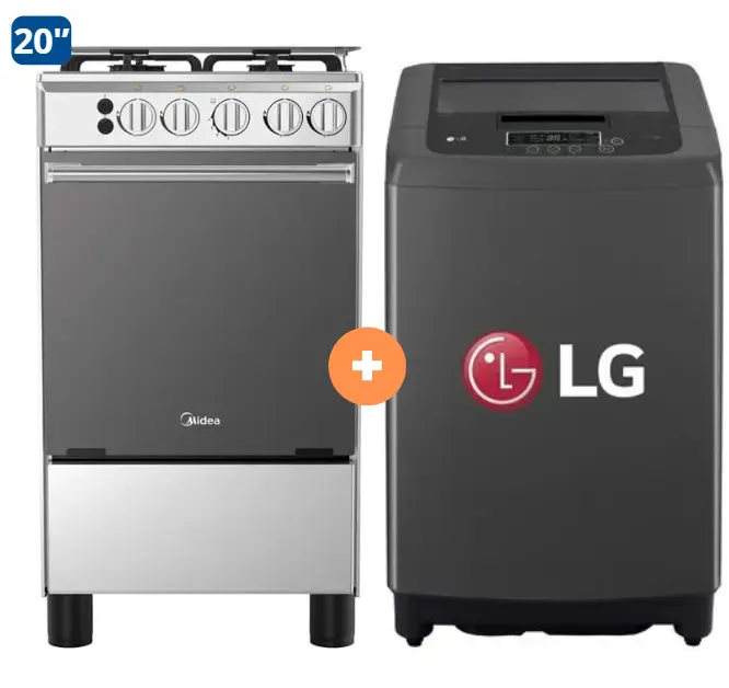 COCINA MIDEA 20" MGS20 4 HORNILLAS HIERRO CON CONEXIÓN + LAVADORA LG 13 KG Carga superior Smart Inverter Negra WT13BPBK Mod 2024 - 4507097- 13