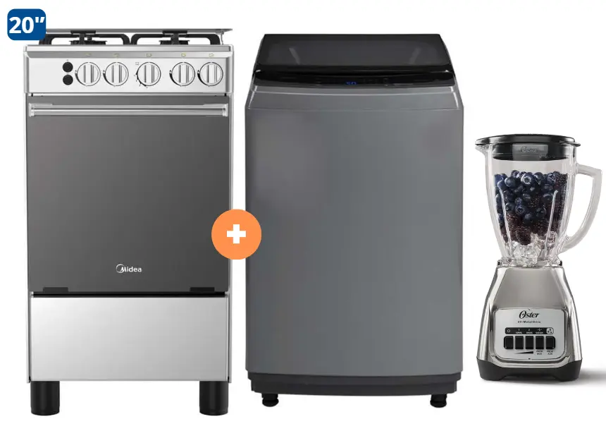 COCINA MIDEA 20" MGS20 4 HORNILLAS HIERRO CON CONEXIÓN +  Lavadora MIDEA 10KG SILVER MA200W +  Licuadora OSTER KALIMAN 1.5Lt Col..Nickelado 800W 2 veloc. - 4507097-14