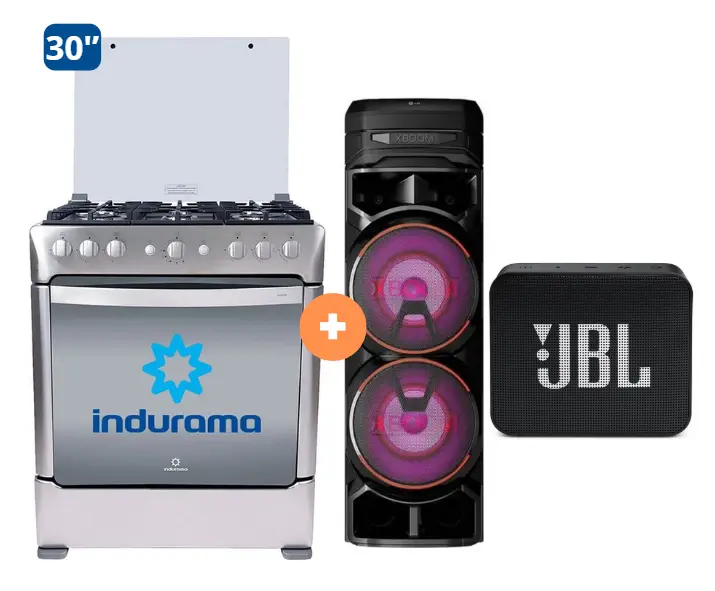 Cocina Indurama 30'' 6 Hornillas Parma Con Conexión + Equipo de Sonido LG RN9 + Parlante JBL GO Essential Black - 4506419 - 2