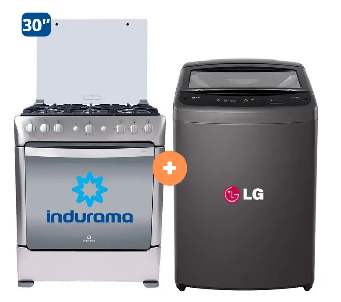 COCINA INDURAMA 30" 6 HORNILLAS PARMA + LAVADORA LG 16 KG Carga superior Smart Inverter Middle Black WT16BVTB - 4506419 - 4