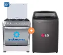 COCINA INDURAMA 30" 6 HORNILLAS PARMA + LAVADORA LG 16 KG Carga superior Smart Inverter Middle Black WT16BVTB - 4506419 - 4