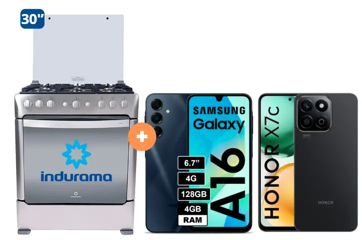 COCINA INDURAMA 30" 6 HORNILLAS PARMA + CELULAR SAMSUNG A16 4gb, 128 GB Negro + CELULAR HONOR X7C 6.77" 256GB 8GB RAM NEGRO/VERDE. - 4506419 - 6
