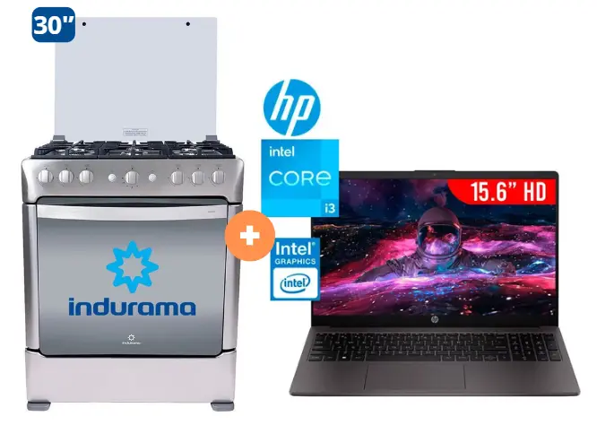 COCINA INDURAMA 30" 6 HORNILLAS PARMA + LAPTOP HP NOTEBOOK 250G10 INTEL CORE i3 N305 1.80/3.80 GHZ , 8GB(8*1) DDR4 3200MHz (EXP 32GB - 2SODIMM), 256GB SSD, 15.6" HD,WINDOWS 11, COLOR: PLOMO OSCURO. - 4506419 - 9