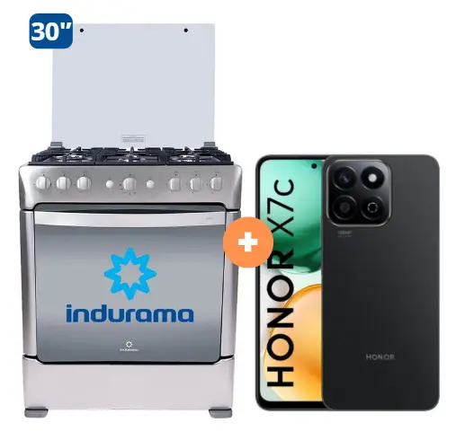 COCINA INDURAMA 30" 6 HORNILLAS PARMA + CELULAR HONOR X7C 6.77" 256GB 8GB RAM NEGRO/VERDE. -  4505359  - 2