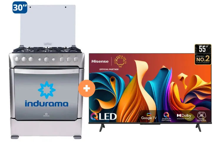 COCINA INDURAMA 30" 6 HORNILLAS PARMA CON CONEXIÓN + TV HISENSE 50" SMART QLED 50Q6N GOOGLE TV - 4506413 - 2