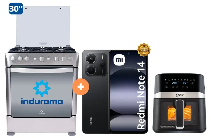 COCINA INDURAMA 30" 6 HORNILLAS PARMA + CELULAR REDMI NOTE 14 NEGRO 8GB RAM 256GB + FREIDORA  DE AIRE DIGITAL OSTER 4 LTS CON LUZ  - 4506413 -3 
